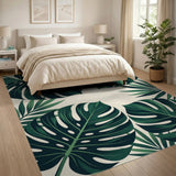 Lush Green Monstera Leaves Boho Area Rug
