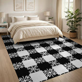 Black White Snowflake Checkered Area Rug