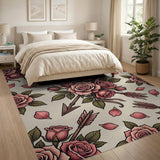 Vintage Pink Roses Crossed Arrows Area Rug
