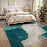 Blue and Teal Teal Grey Abstract Geometric Area Rug
