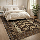 Ornate Leopard Print Brown Tan Area Rug