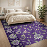 Purple Floral Embroidered Area Rug