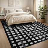 Black and White Bold Geometric Grid Black White Area Rug