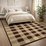Rustic Farmhouse Tan Brown Plaid Check Area Rug