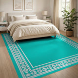 Teal Area Rug with Ornate White Heritage Borders