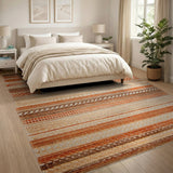 Orange Geometric Striped Woven Area Rug