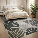 Monstera Leaf Area Rug in Green Grey