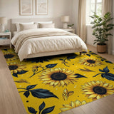 Vibrant Yellow Sunflower Pattern Floral Vintage Area Rug