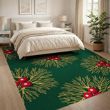 Green Holly Berry Fern Pattern Area Rug