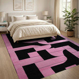 Vibrant Pink Black Geometric Abstract Area Rug