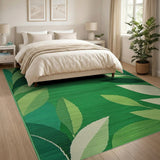 Green Vibrant Green Leaf Geometric Area Rug