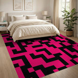 Pink Bold Pink Black Geometric Maze Area Rug