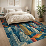 Vibrant Isometric City Skyline Area Rug
