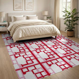 Bold Red Geometric Abstract Red Area Rug