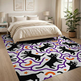 Playful Black Cat Stars Moons Area Rug