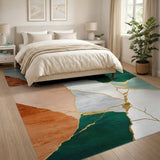 Abstract Teal Green Gold Marble Area Rug