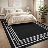 Intricate Geometric Border Black White Area Rug