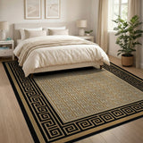 Black Framed Gold Greek Key Area Rug