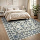 Chinoiserie Blue Peony Floral Area Rug