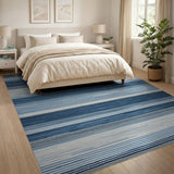 Blue and Teal Blue Striped Geometric Area Rug