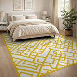 Yellow Intricate Geometric Lattice Rug