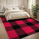 Bold Black Red Pink Plaid Check Area Rug