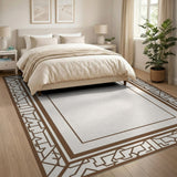 Brown Geometric Lattice Border Rug