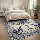Blue and Teal Ornate Navy Blue Medallion Area Rug