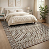 Distressed Beige Geometric Lattice Area Rug