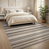 Beige and Neutral Beige Grey Striped Woven Area Rug