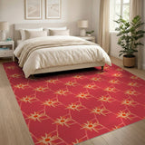 Vibrant Red Geometric Starburst Area Rug
