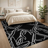 Black White Geometric Creature Motif Area Rug