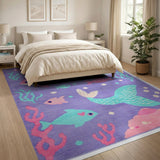 Purple Mermaid Fish Kids Area Rug