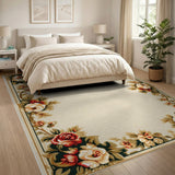 Vintage Floral Border Cream Area Rug
