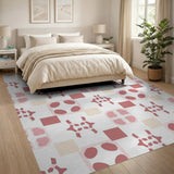 Pink Geometric Modern Area Rug with Ovals Stars