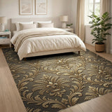 Gold Fleur-de-Lis Damask Area Rug