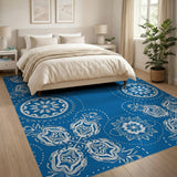 Navy Blue Mandala Floral Area Rug