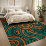 Vibrant Teal Orange Swirl Abstract Area Rug