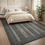 Black White Geometric Dotted Stripe Area Rug