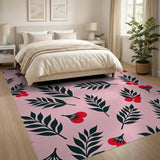 Pink Cherry Leaf Fruit Pattern Area Rug