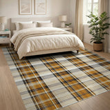 Burnt Orange Plaid Distressed Area Rug