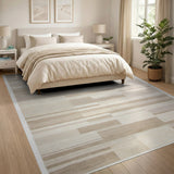 Beige Neutral Geometric Block Area Rug