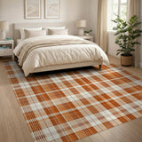 ODIKA Washable Orange Plaid Rug - Low Pile, Non-Slip, Pet & Kid Friendly Area Rug