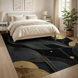 Gold Moon Swirl Abstract Area Rug