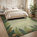 Lush Fern Fronds Mushroom Border Green Rug