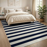 Black and White Navy White Striped Geometric Area Rug