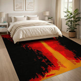 Fiery Red Black Geometric Abstract Area Rug