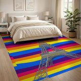 Vibrant Rainbow Eiffel Tower Area Rug