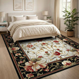 Red Floral Oriental Area Rug with Black Border