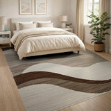 Wavy Brown Tan Abstract Area Rug